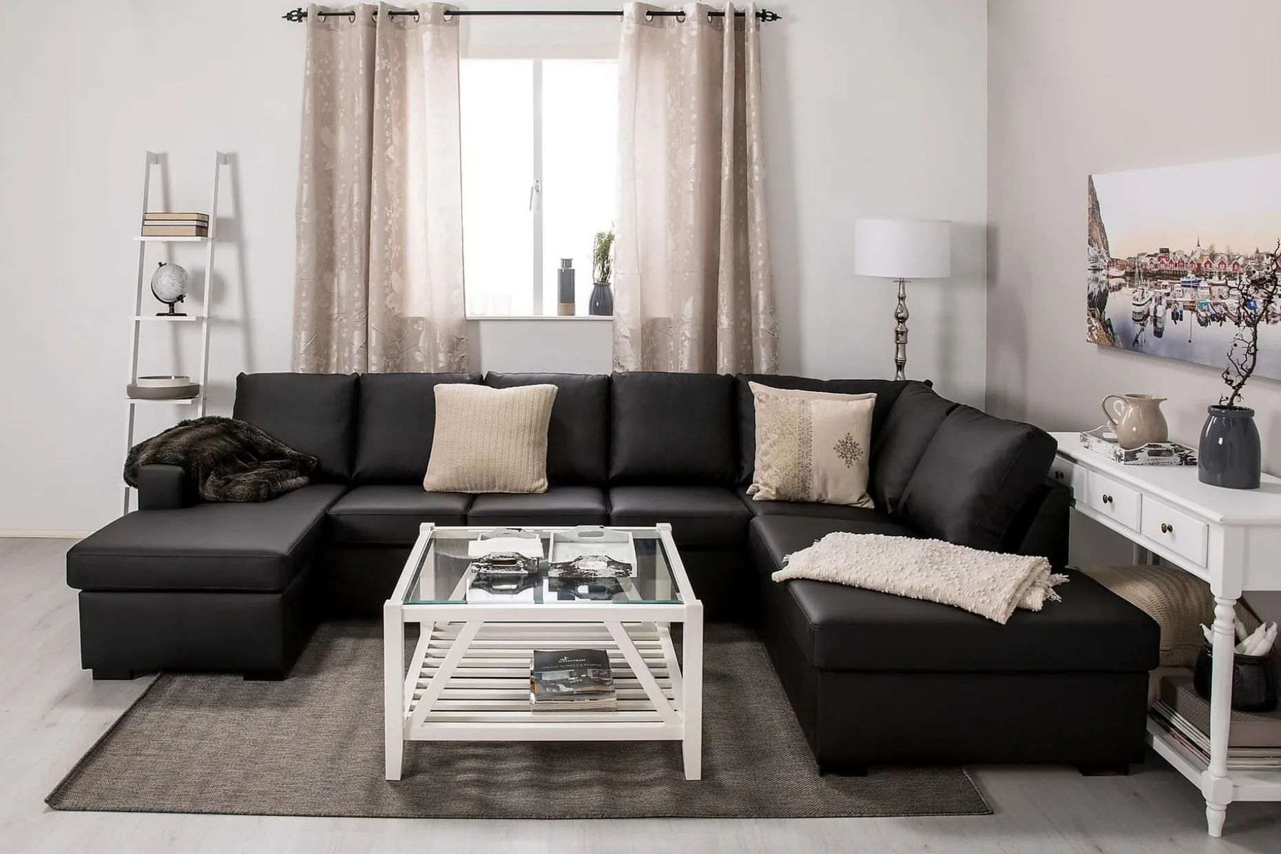 Crazy 5-seters Høyrevendt U-formet X-Large Sofa med Divan og Sjeselong i Kunstlær