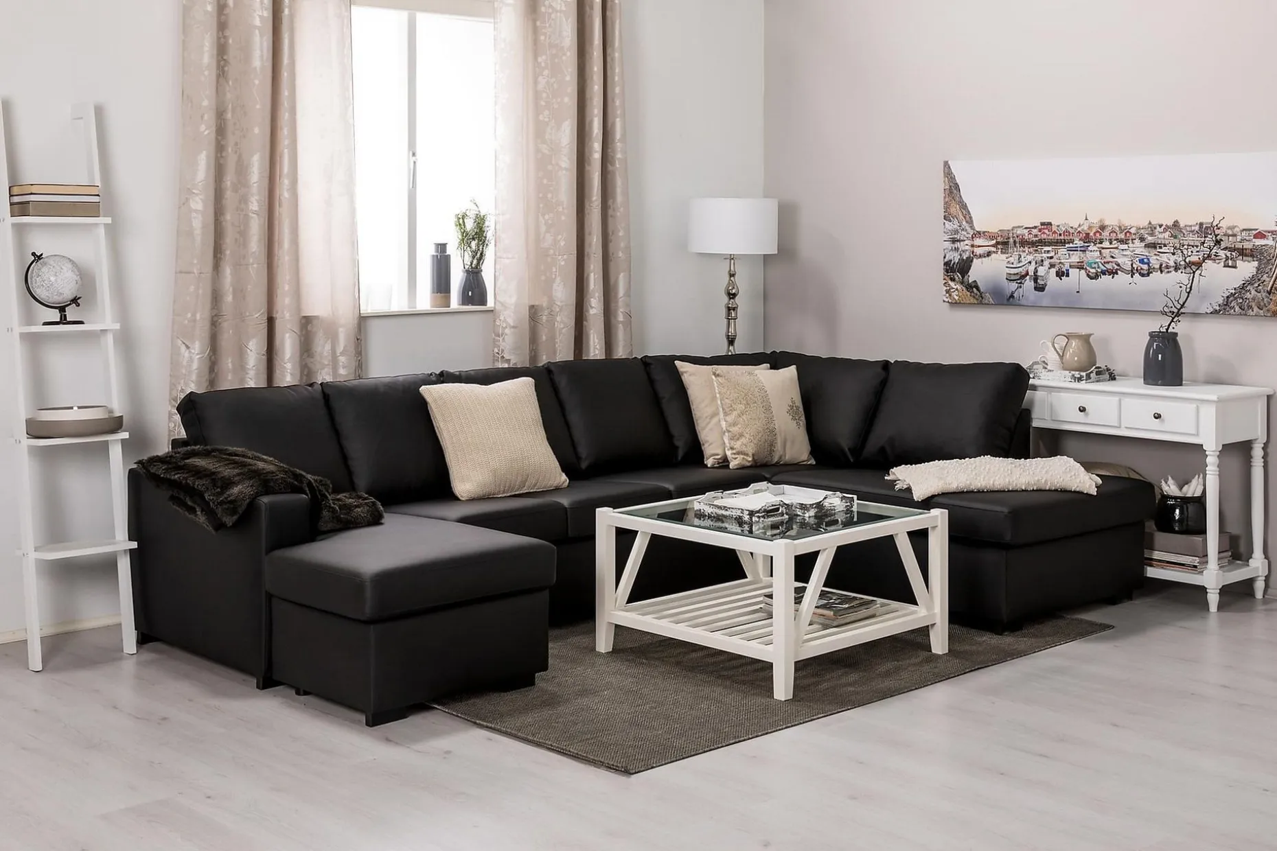 Crazy 5-seters Høyrevendt U-formet X-Large Sofa med Divan og Sjeselong i Kunstlær