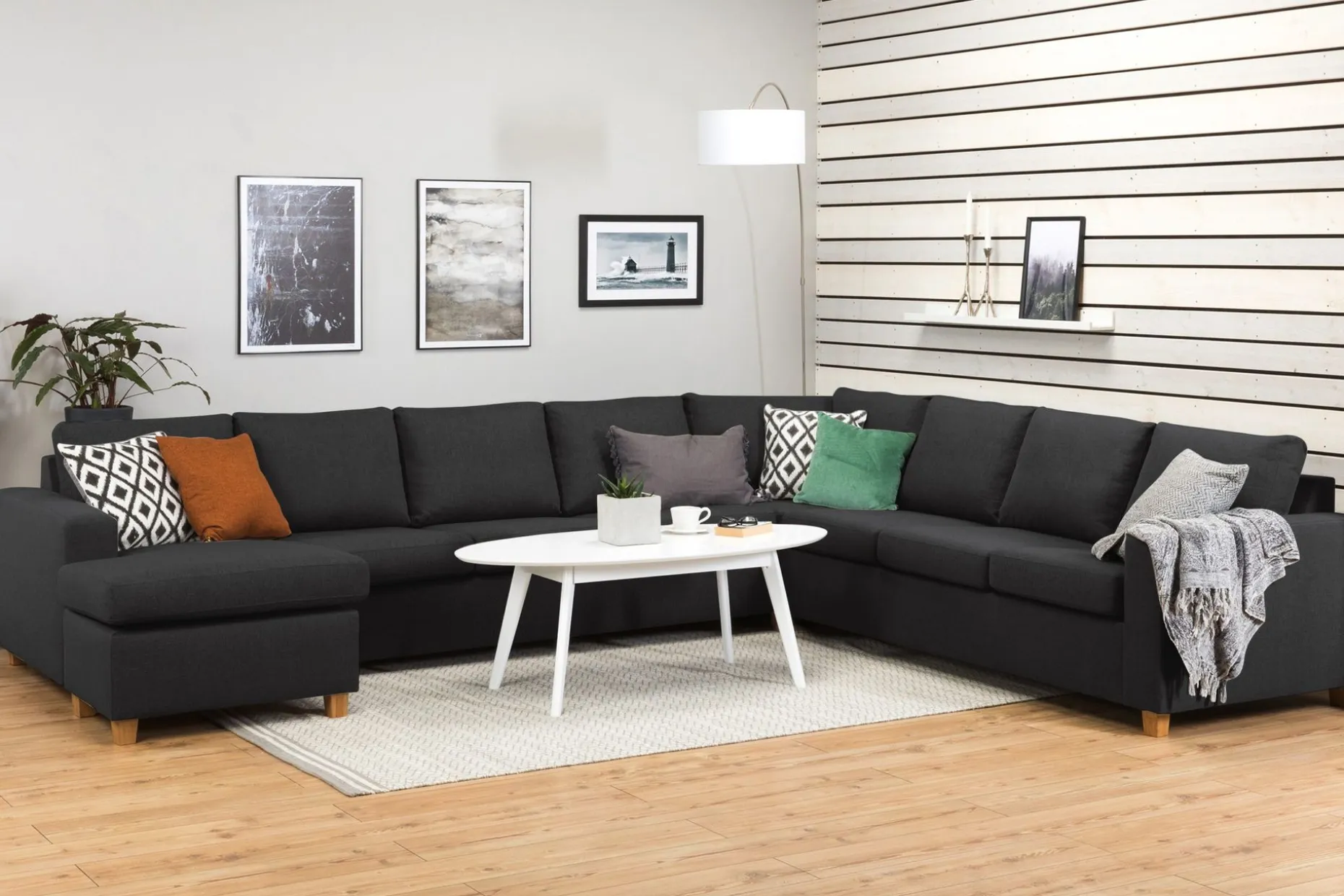 Crazy 7-seters Vendbar U-formet XX-Large Hjørnesofa med Divan i Stoff