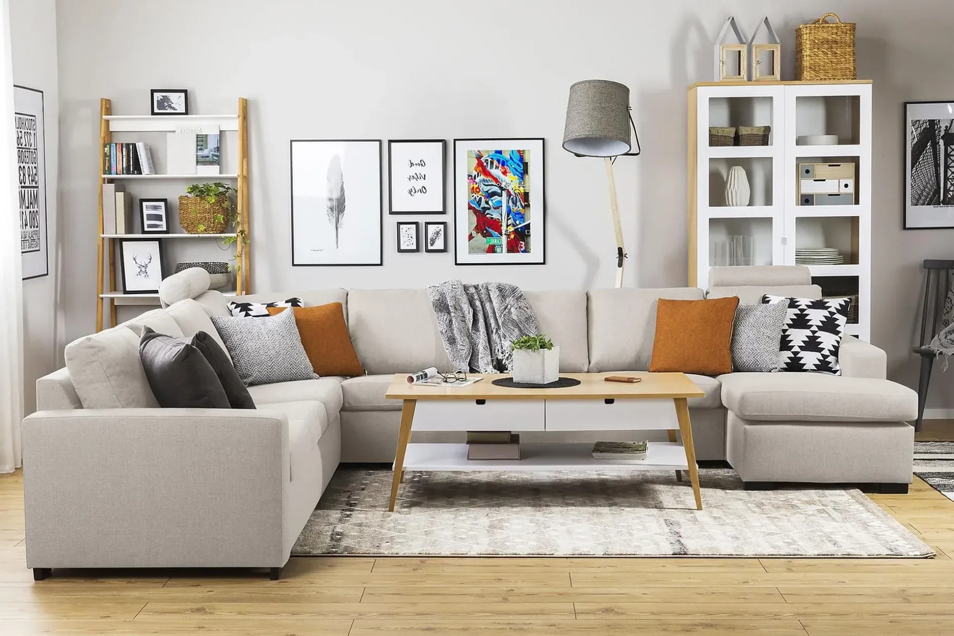 Crazy 7-seters Vendbar U-formet XX-Large Hjørnesofa med Divan i Stoff