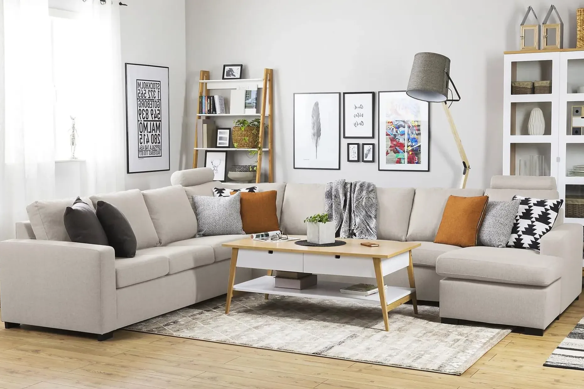 Crazy 7-seters Vendbar U-formet XX-Large Hjørnesofa med Divan i Stoff