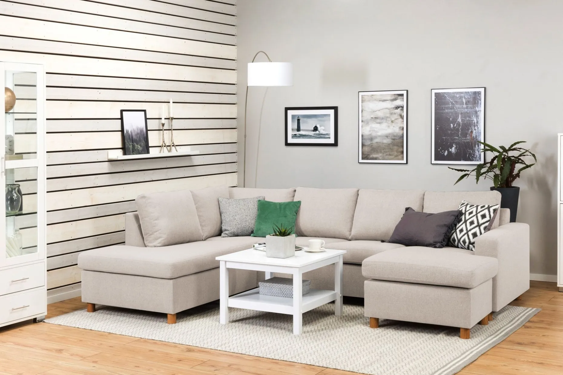 Crazy 4-seters Venstrevendt U-formet Large Sofa med Divan og Sjeselong i Stoff