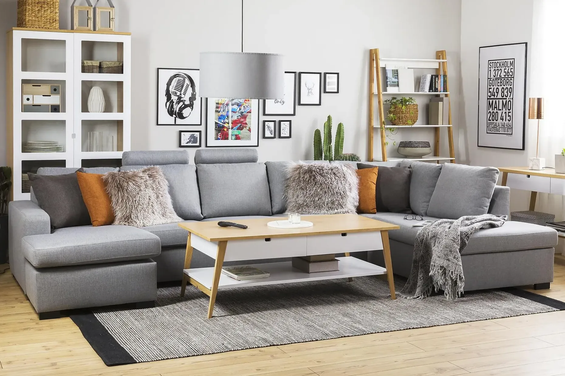Crazy 5-seters Venstrevendt U-formet X-Large Sofa med Divan og Sjeselong i Stoff