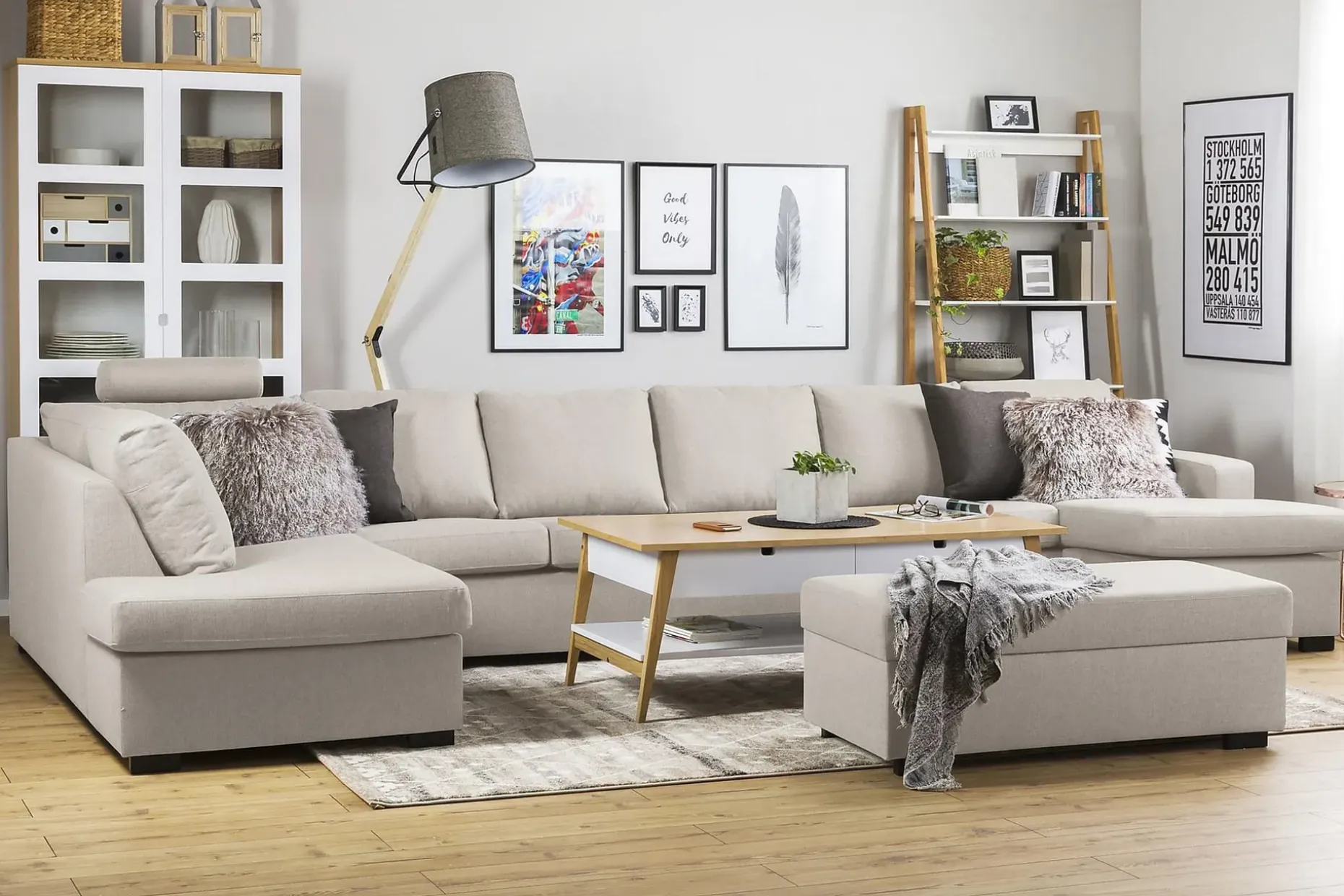 Crazy 6-seters Venstrevendt U-formet XX-Large Sofa med Divan og Sjeselong i Stoff
