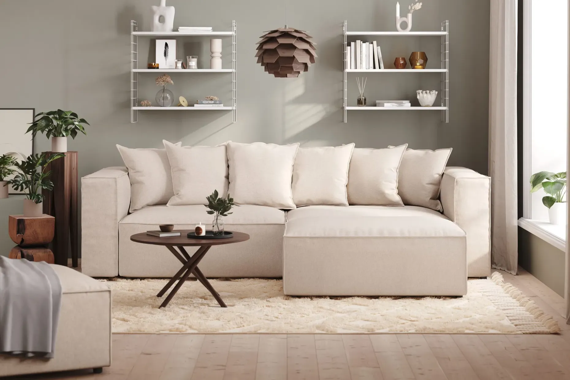 Cubo 4-seters L-formet Dyp Modulsofa med Divan i Stoff