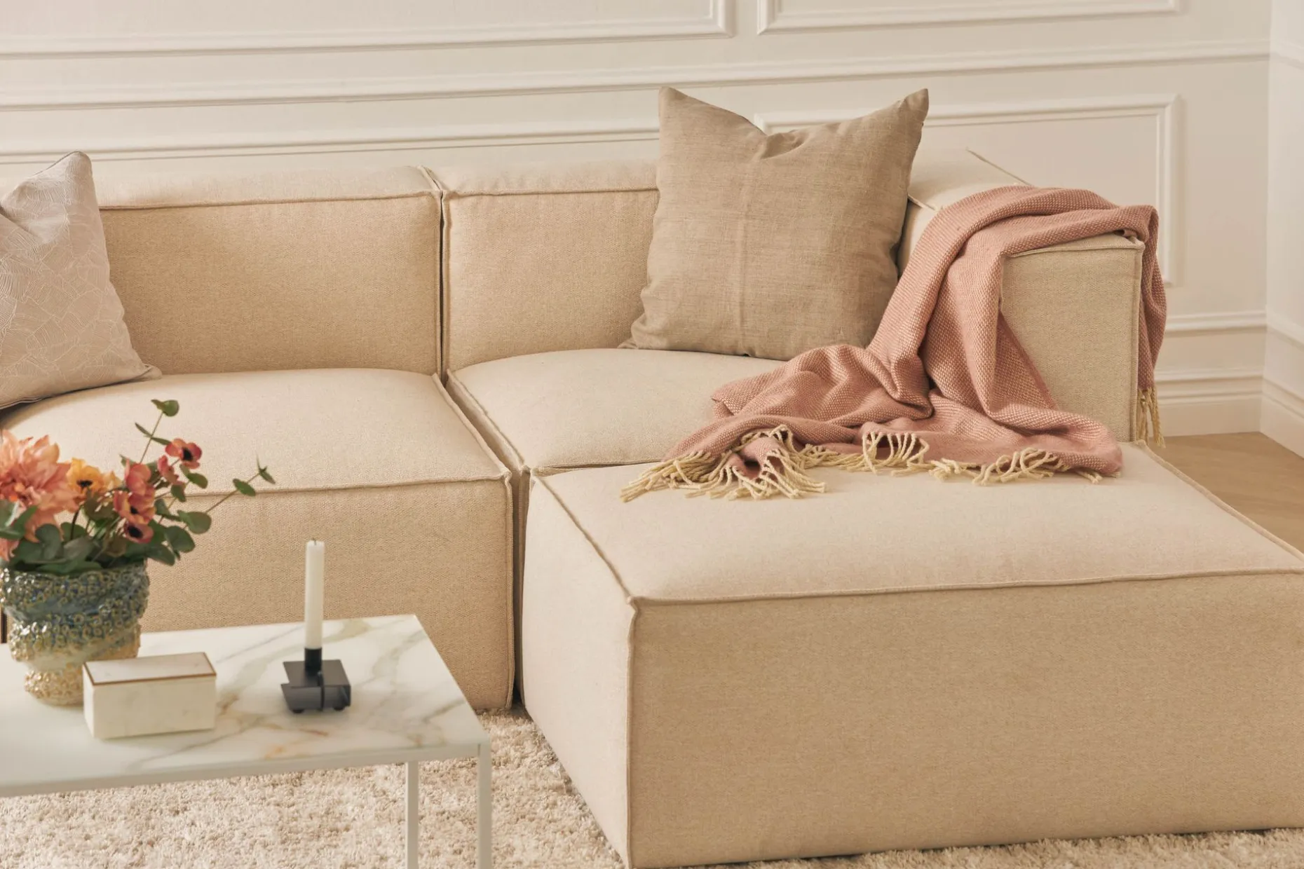 Cubo 4-seters L-formet Dyp Modulsofa med Divan i Stoff