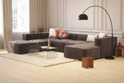 Cubo 5-seters U-formet Dyp Modulsofa med Divan og Sjeselong i Fløyel