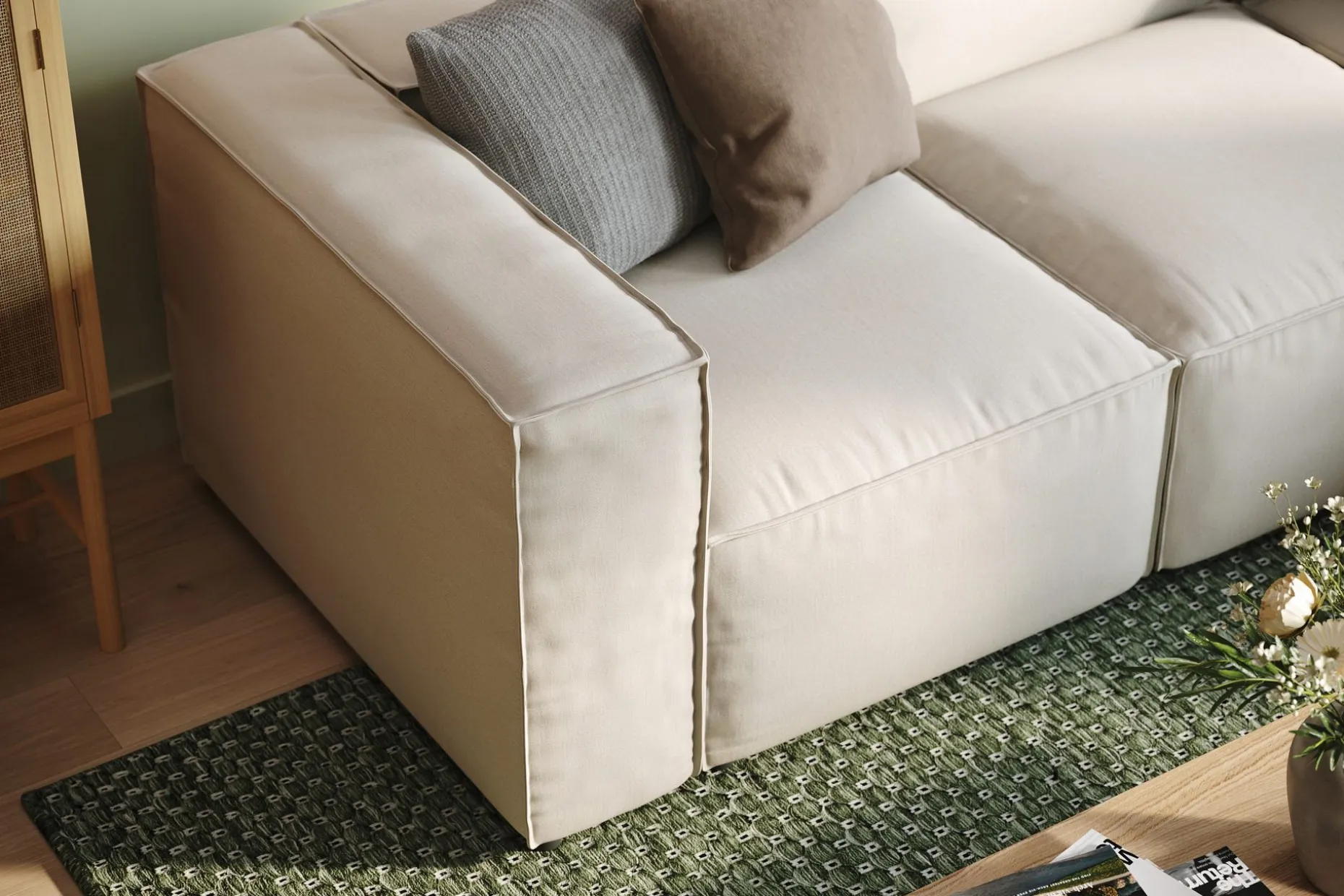 Cubo 4-seters Vendbar L-formet Dyp Modulsofa med Divan i Stoff