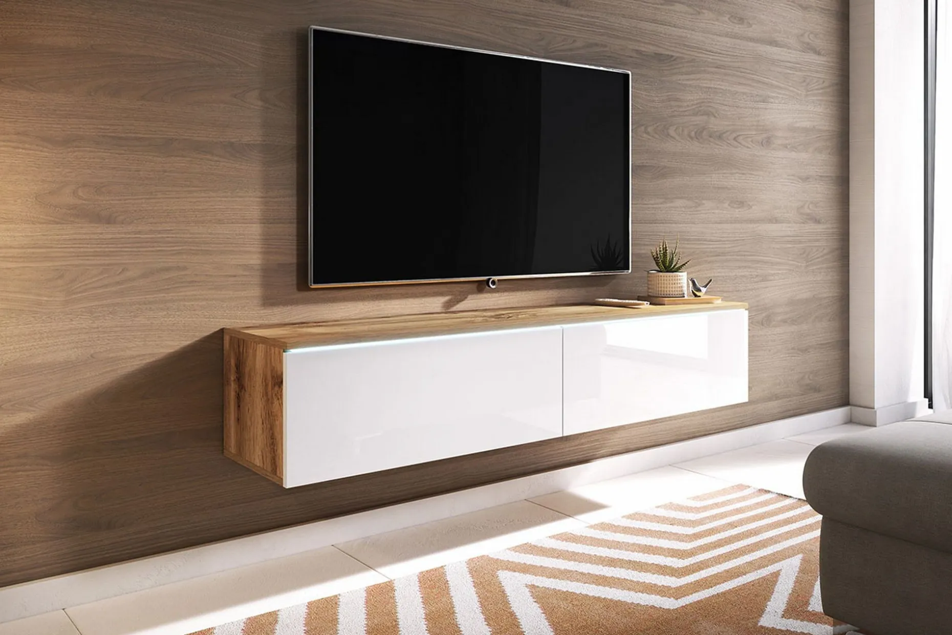 Cuguen Tv-skap 140 cm Hvit LED