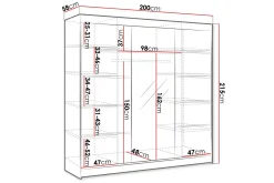 Cyria Garderobe med romslig Oppbevaring og Skyvedører med Speil 200x215 cm