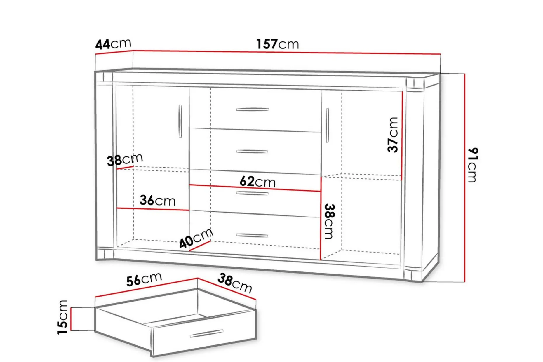 Dallas Skjenk 157x43,5x91 cm