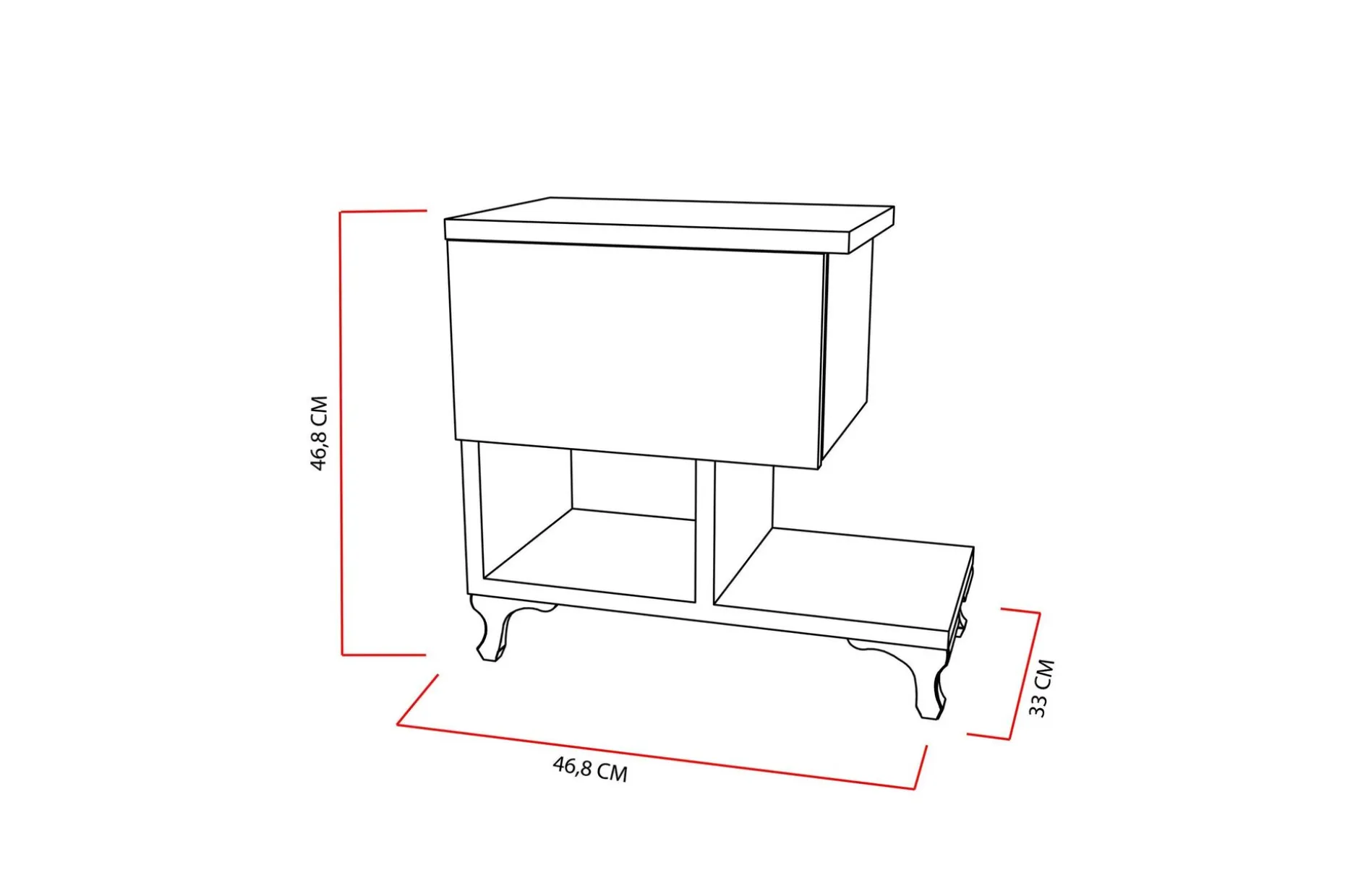 Decorotika Nattbord 46 cm med Oppbevaring Skuff + Hyller Ben