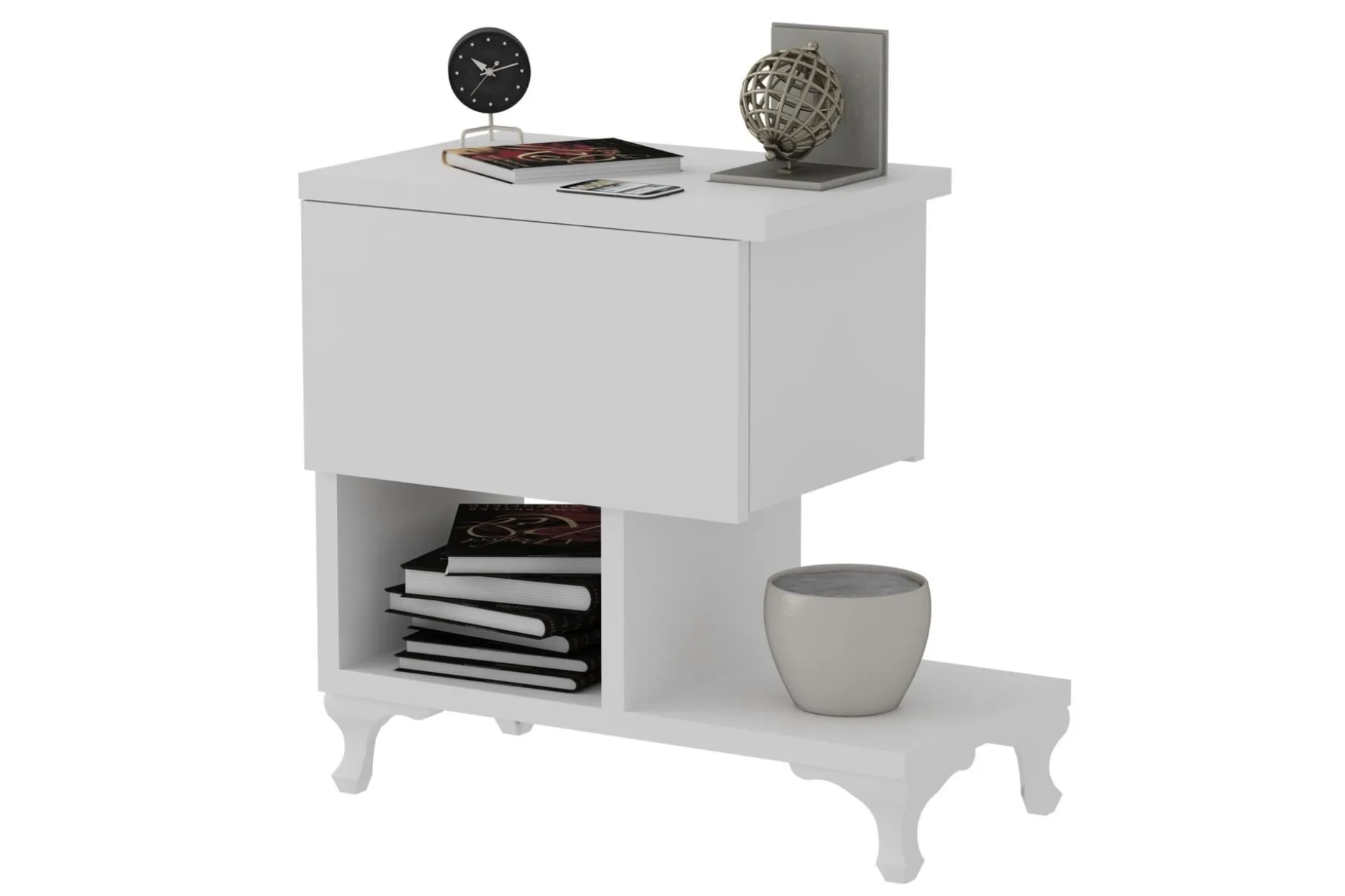 Decorotika Nattbord 46 cm med Oppbevaring Skuff + Hyller Ben