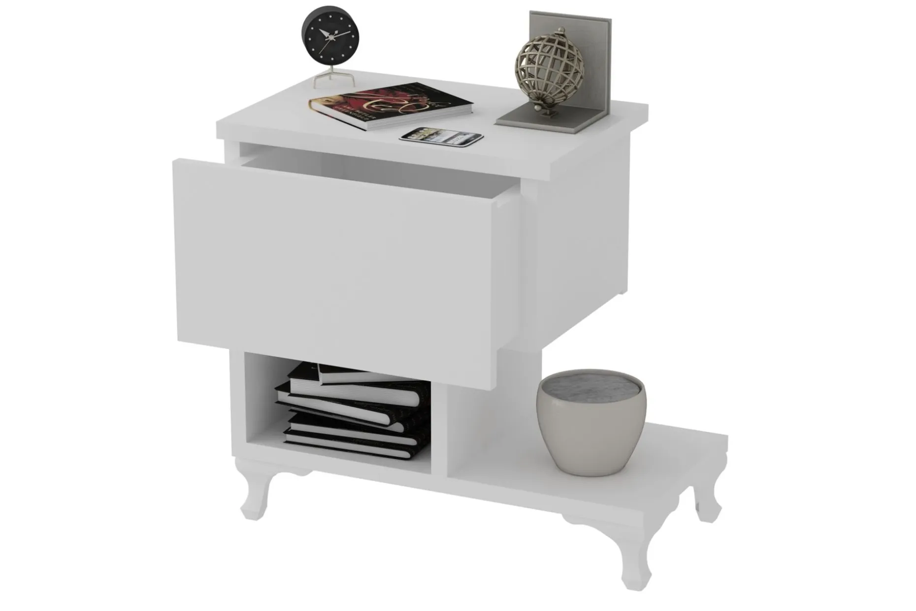 Decorotika Nattbord 46 cm med Oppbevaring Skuff + Hyller Ben