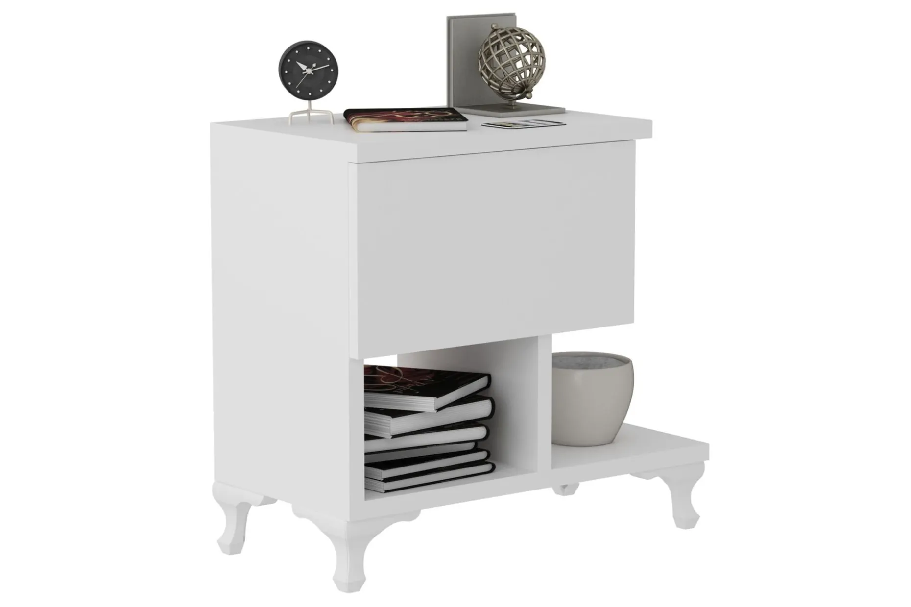 Decorotika Nattbord 46 cm med Oppbevaring Skuff + Hyller Ben