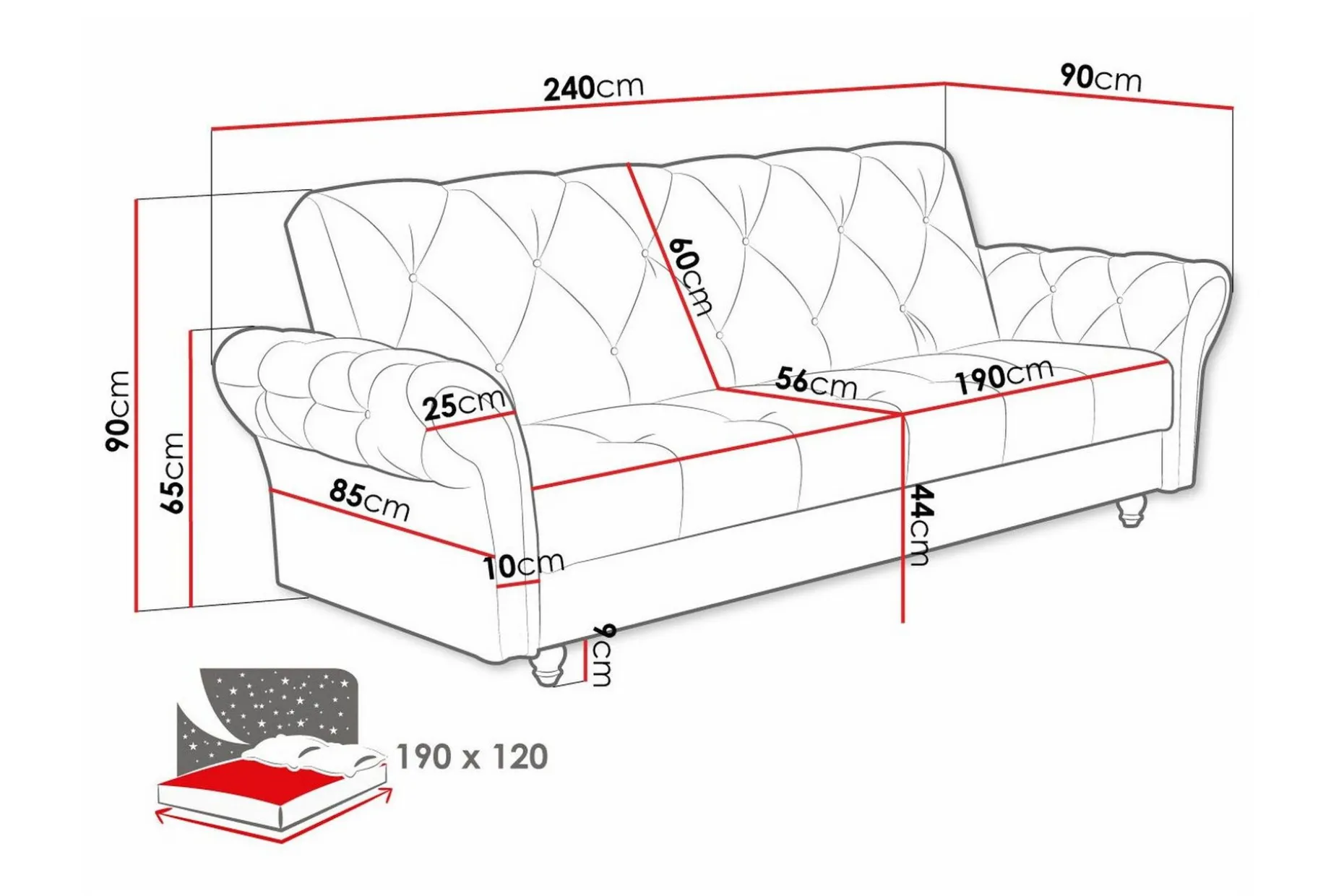 Denegal 3-seters Sovesofa