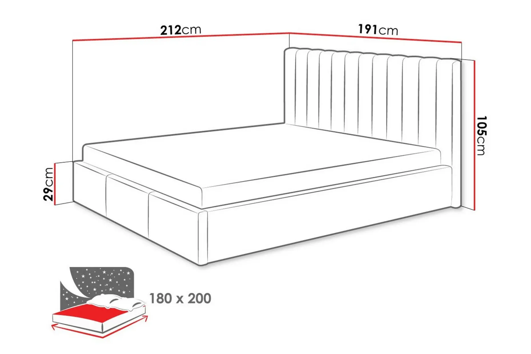 Derry Sengeramme med oppbevaring 180x200 cm