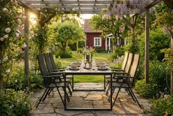 Devon utendørs spisegruppe 210x100 cm med 6 Sanna regulerbare stoler