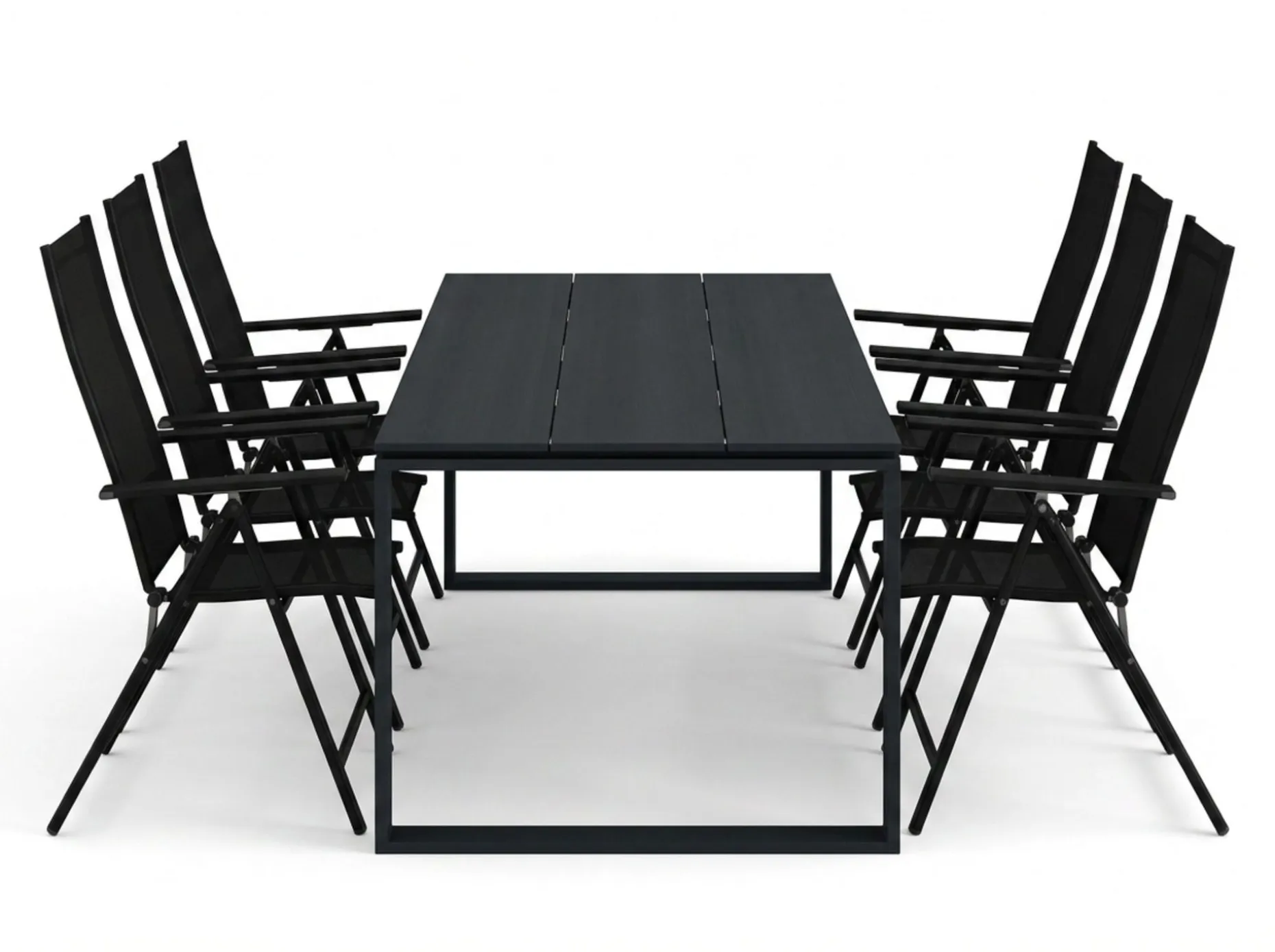 Devon utendørs spisegruppe 210x100 cm med 6 Sanna regulerbare stoler