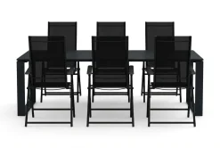 Devon utendørs spisegruppe 210x100 cm med 6 Sanna regulerbare stoler