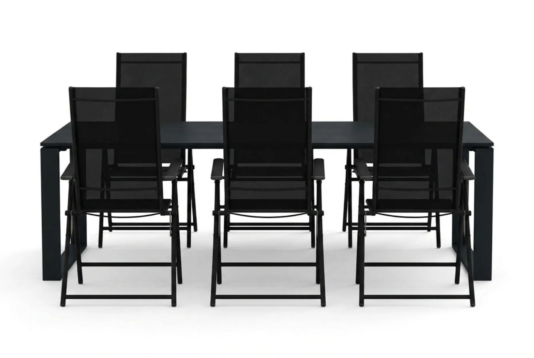 Devon utendørs spisegruppe 210x100 cm med 6 Sanna regulerbare stoler
