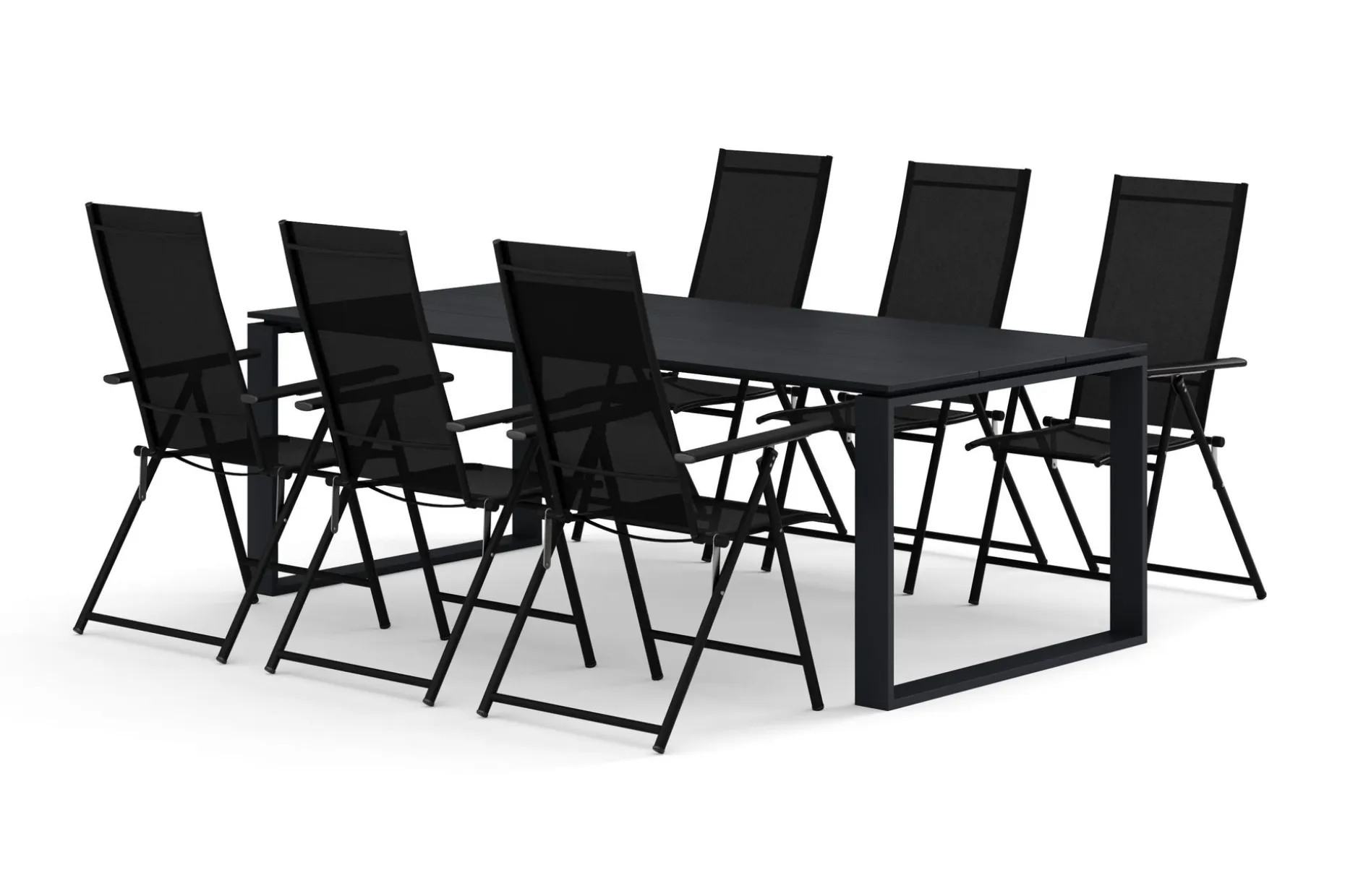 Devon utendørs spisegruppe 210x100 cm med 6 Sanna regulerbare stoler