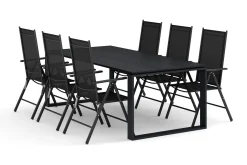 Devon utendørs spisegruppe 210x100 cm med 6 Maggie regulerbare stoler