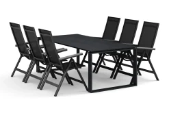 Devon utendørs spisegruppe 210x100 cm med 6 Monaco Light regulerbare stoler