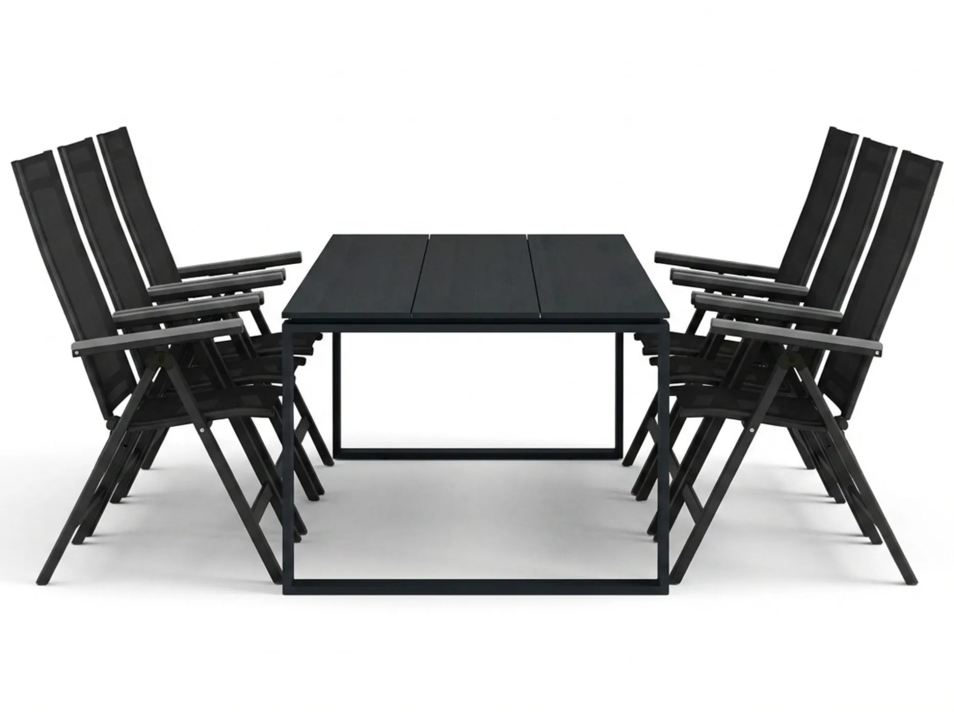 Devon utendørs spisegruppe 210x100 cm med 6 Monaco Light regulerbare stoler