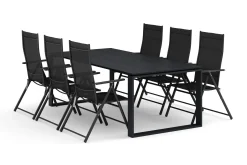 Devon utendørs spisegruppe 210x100 cm med 6 regulerbare stoler