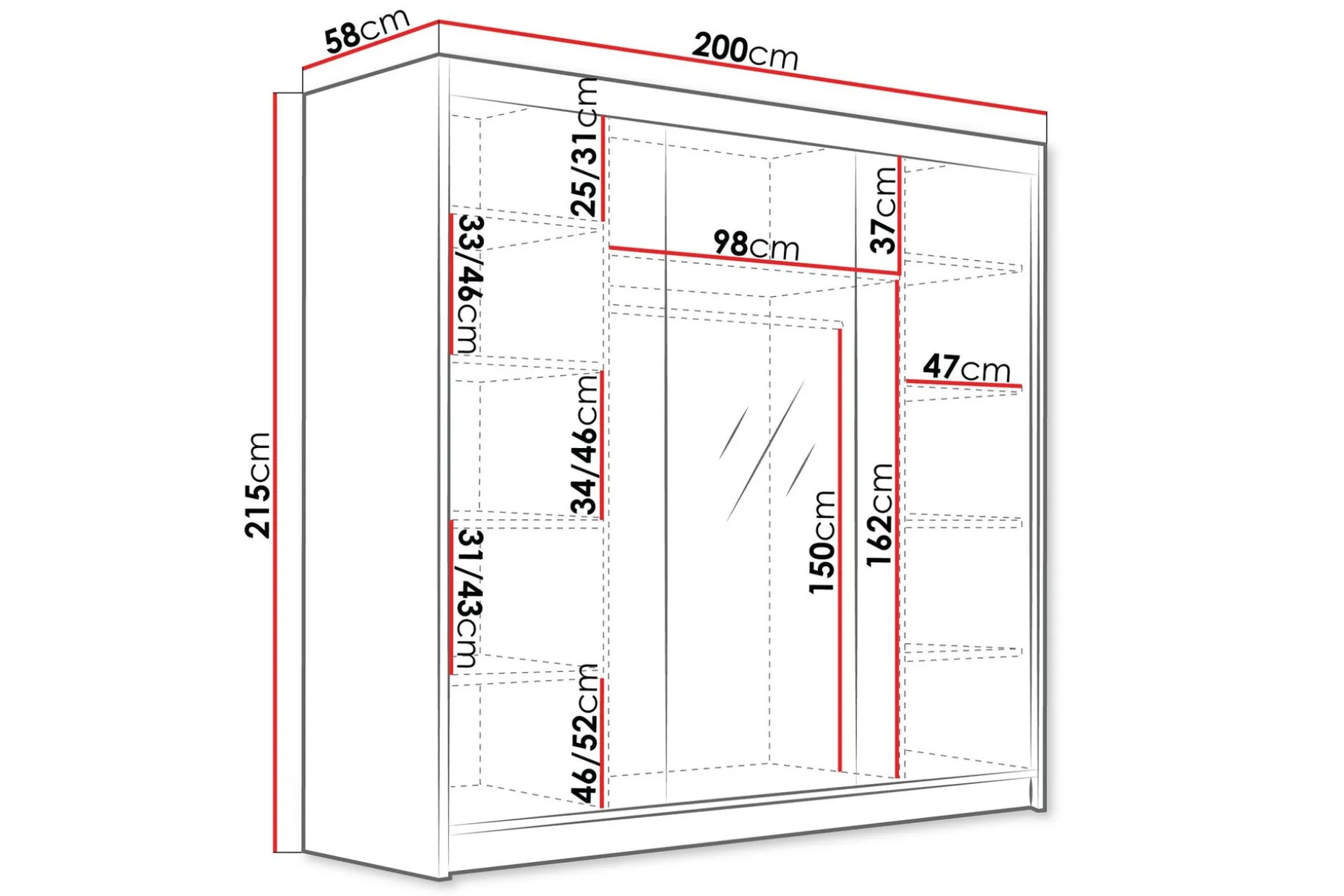 Dianna Garderobe med Speil 200x215 cm