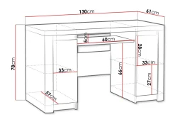 Domardon Skrivebord 130 cm med Oppbevaring 2 Skap