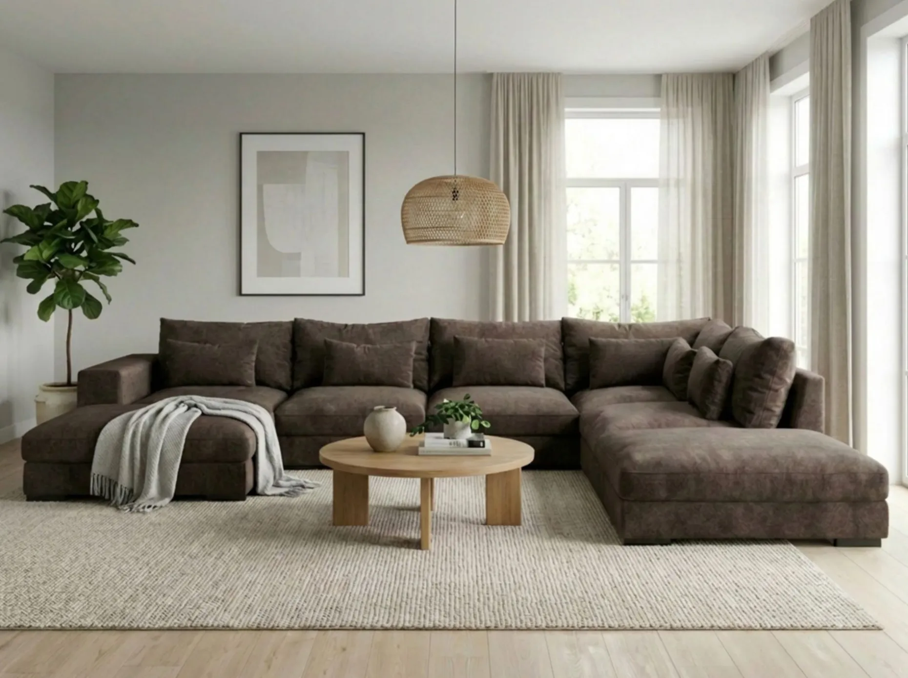 Dubai stor U-sofa modul med divan venstre ekstra dyp i Chenille