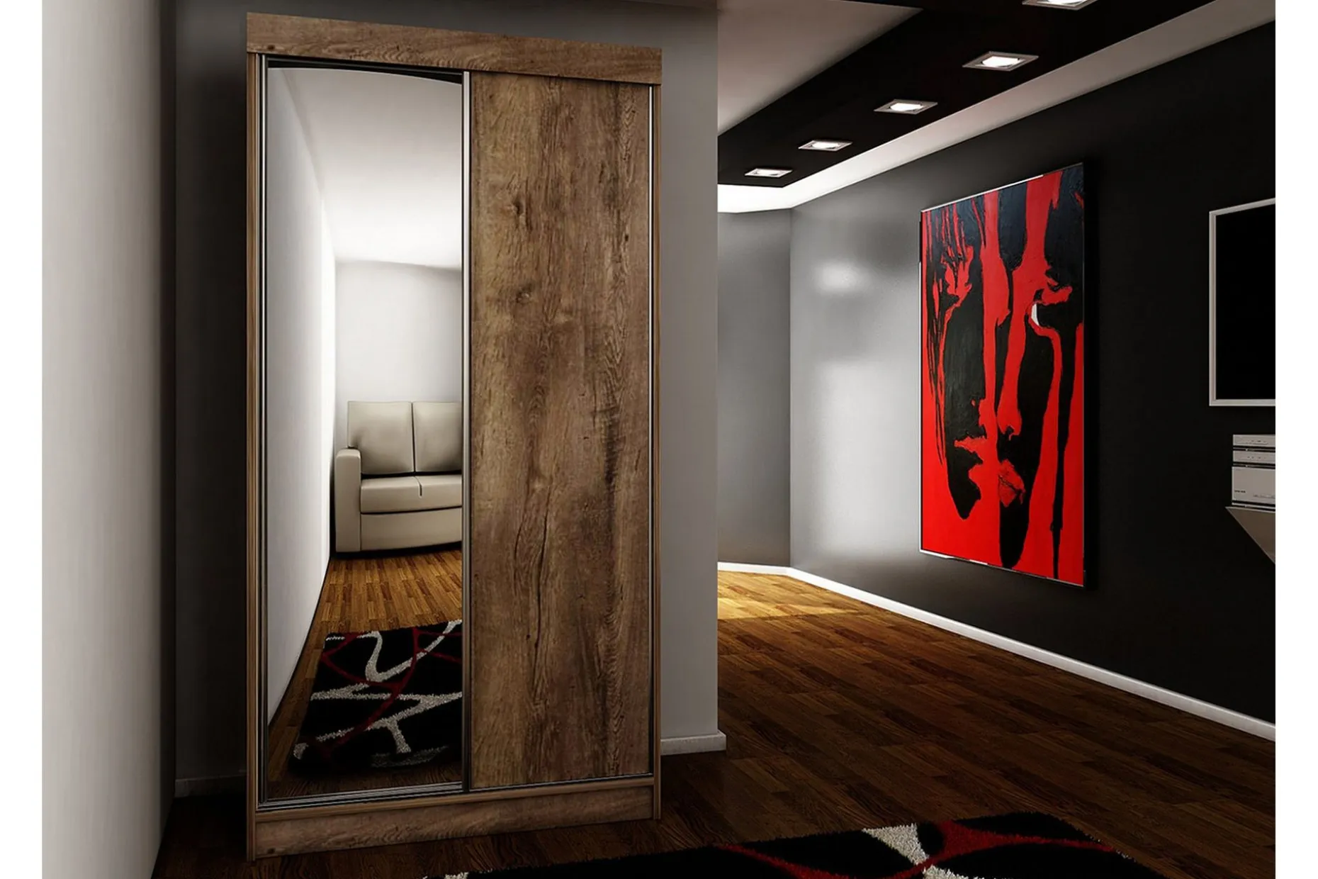 Dunkra Garderobe med Speil LED-belysning Blå 100 cm