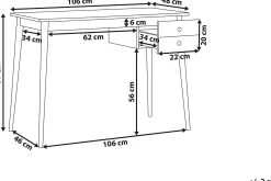 Ebeme Skrivebord 106 cm med Oppbevaring 2 Skuffer