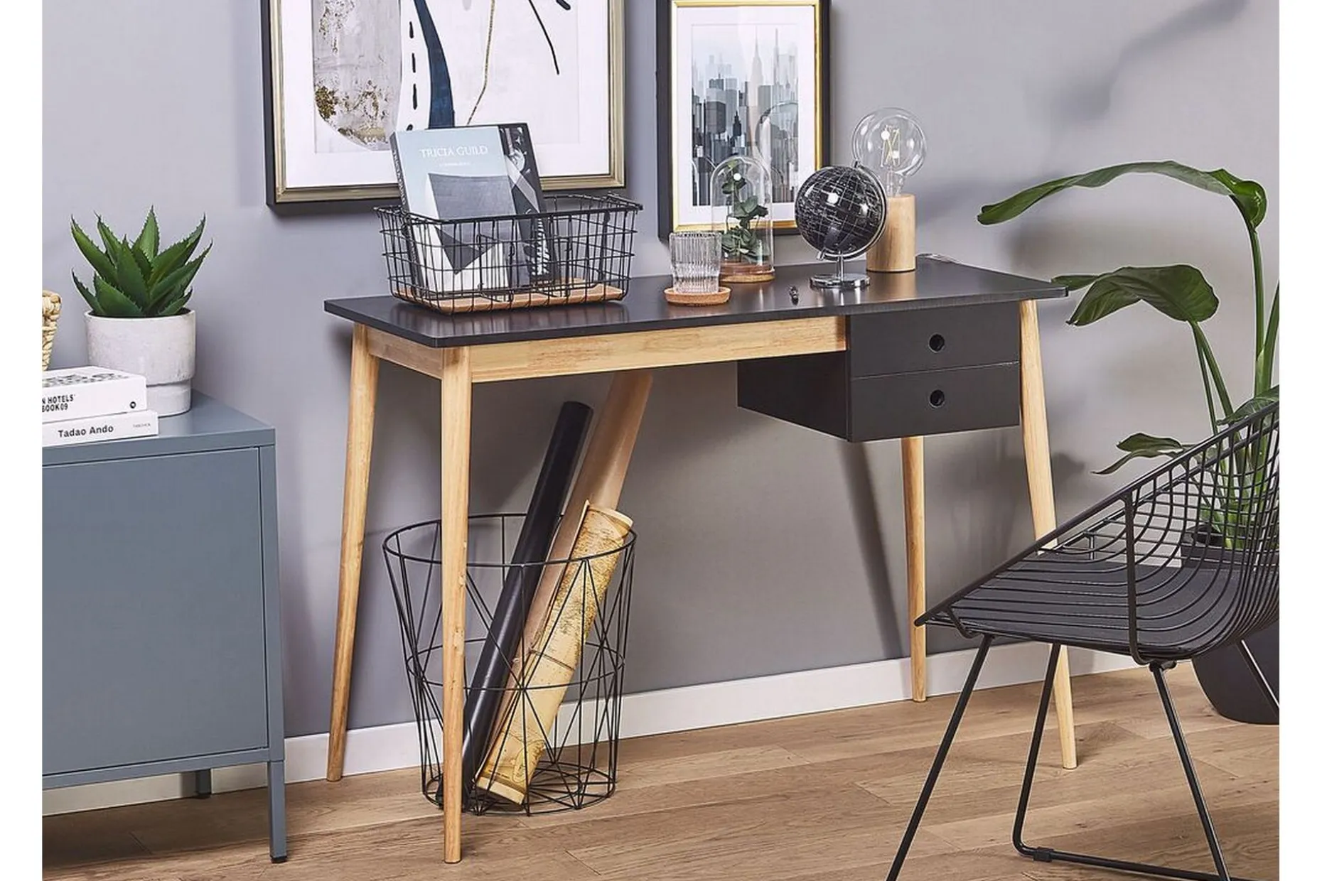Ebeme Skrivebord 106 cm med Oppbevaring 2 Skuffer