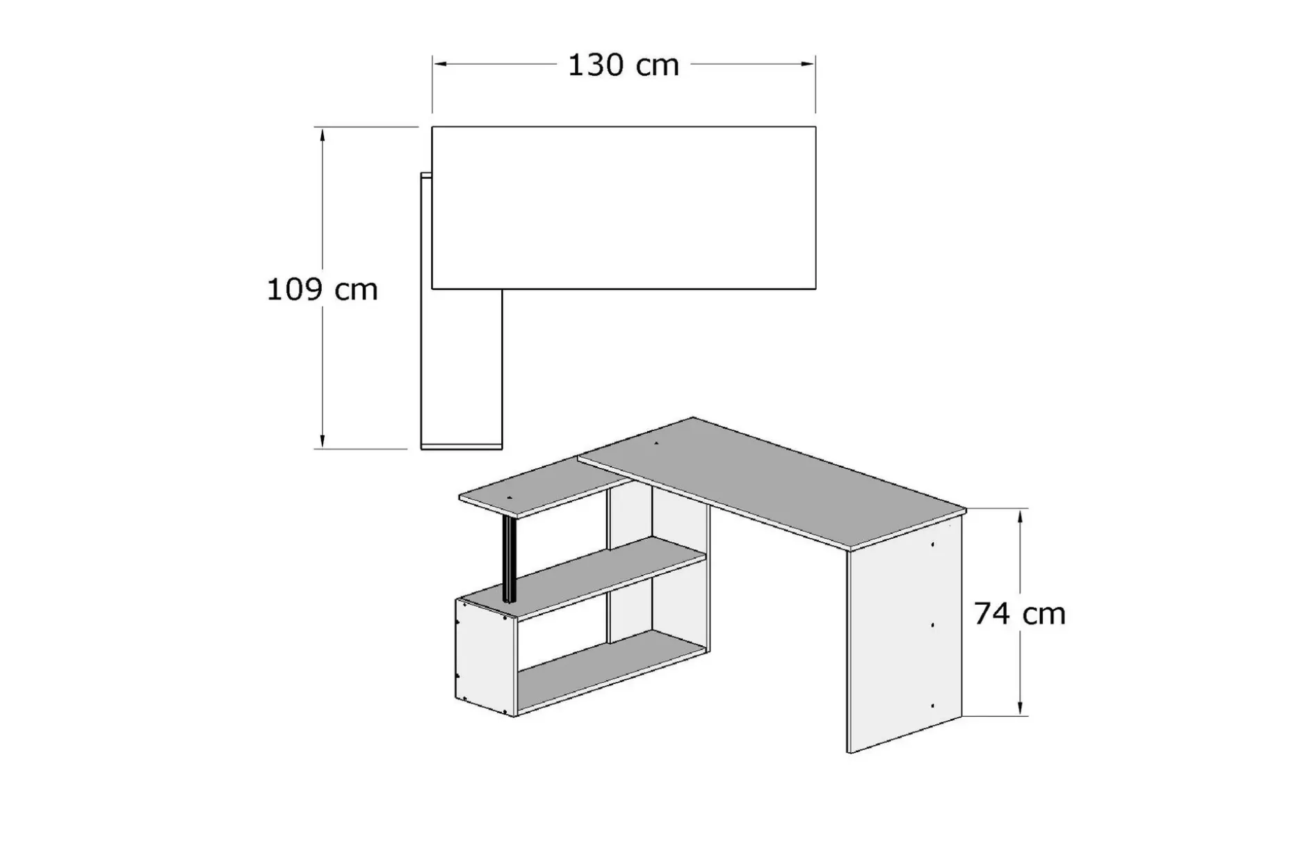 Elegancia Skrivebord 130 cm med Oppbevaringshyller L-form