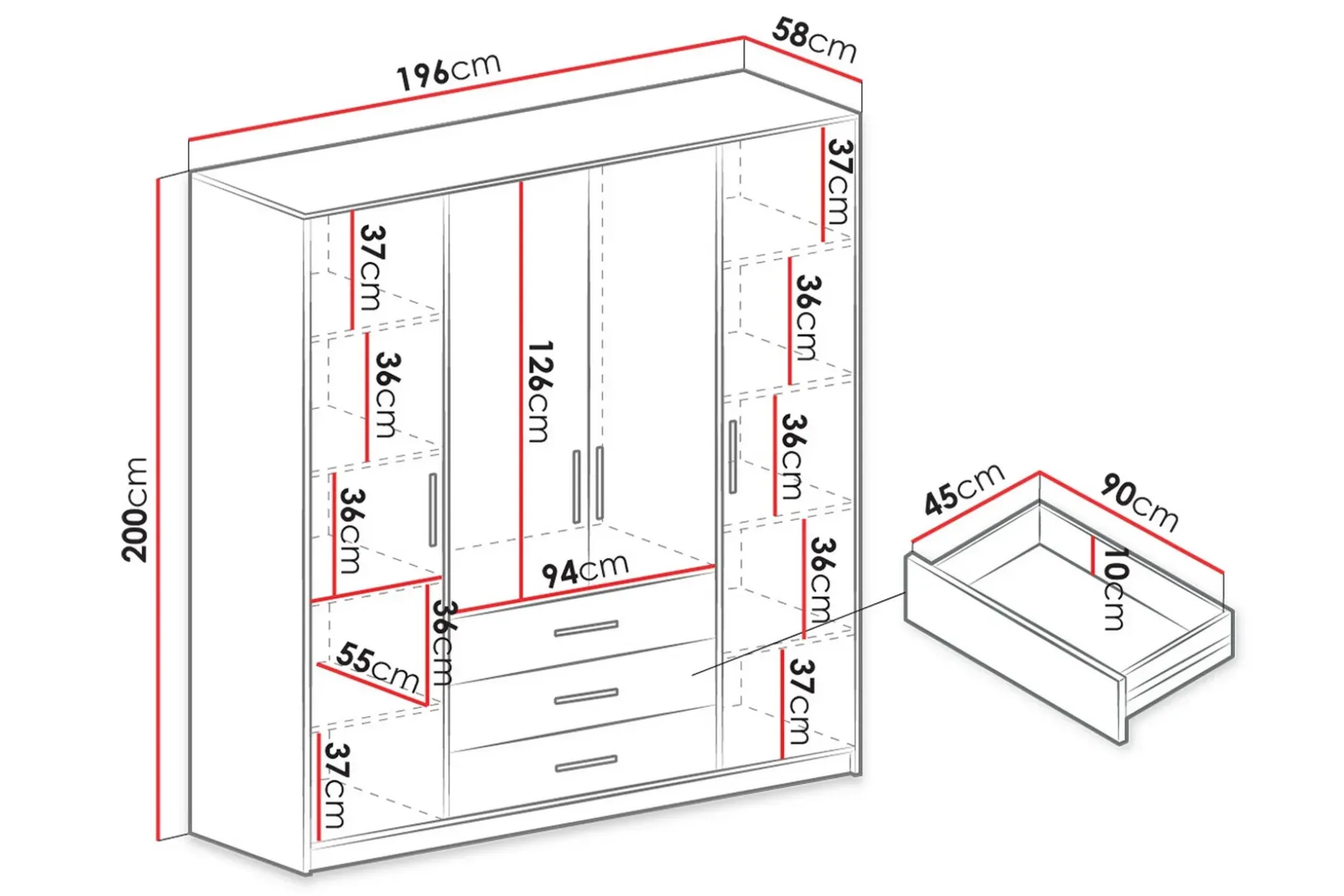Escaldes Garderobe 196 cm