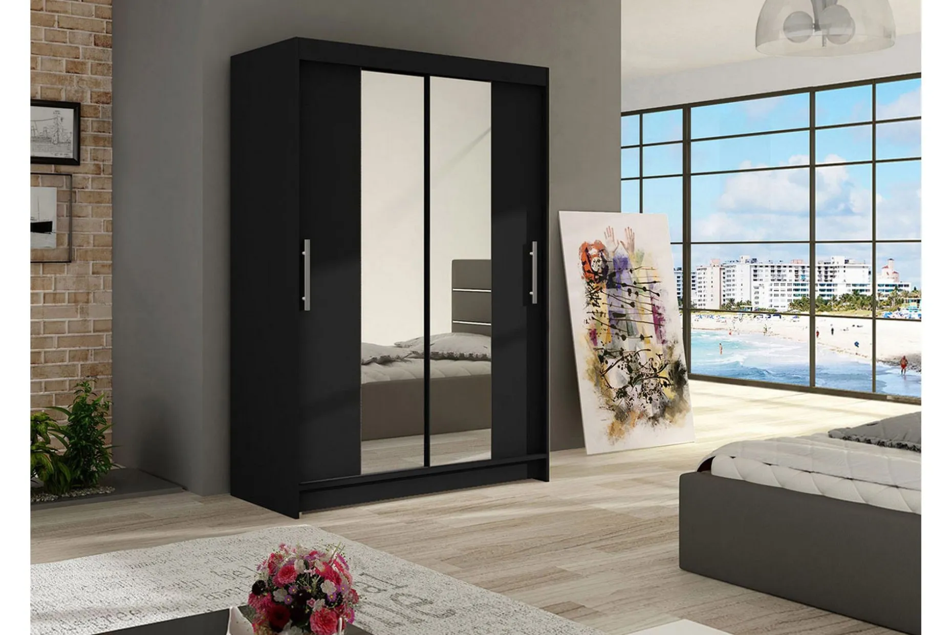 Estella Garderobe 120 cm Skyvedører Smalt Speil