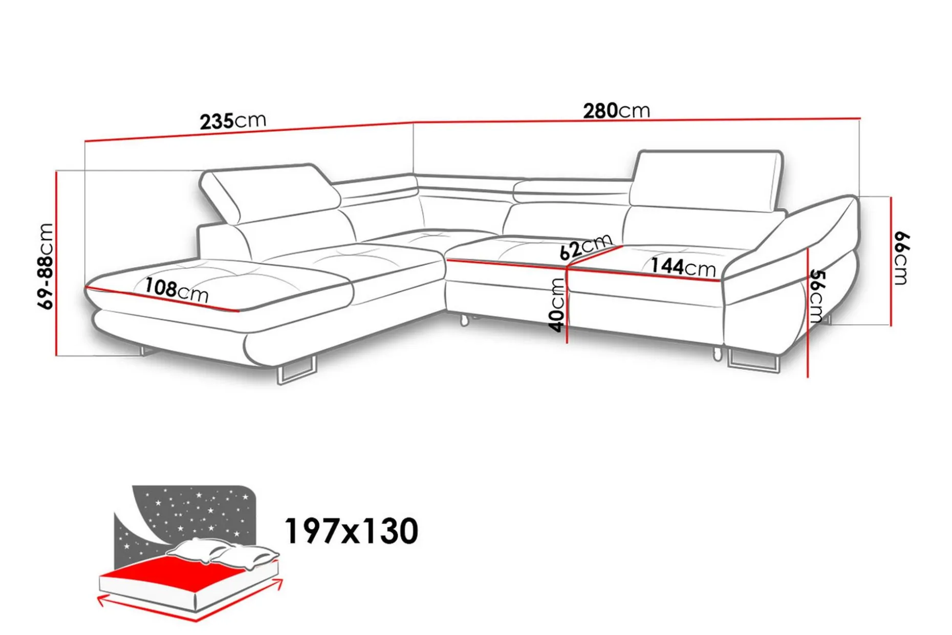 Fabio Divansovesofa 280x235x88 cm
