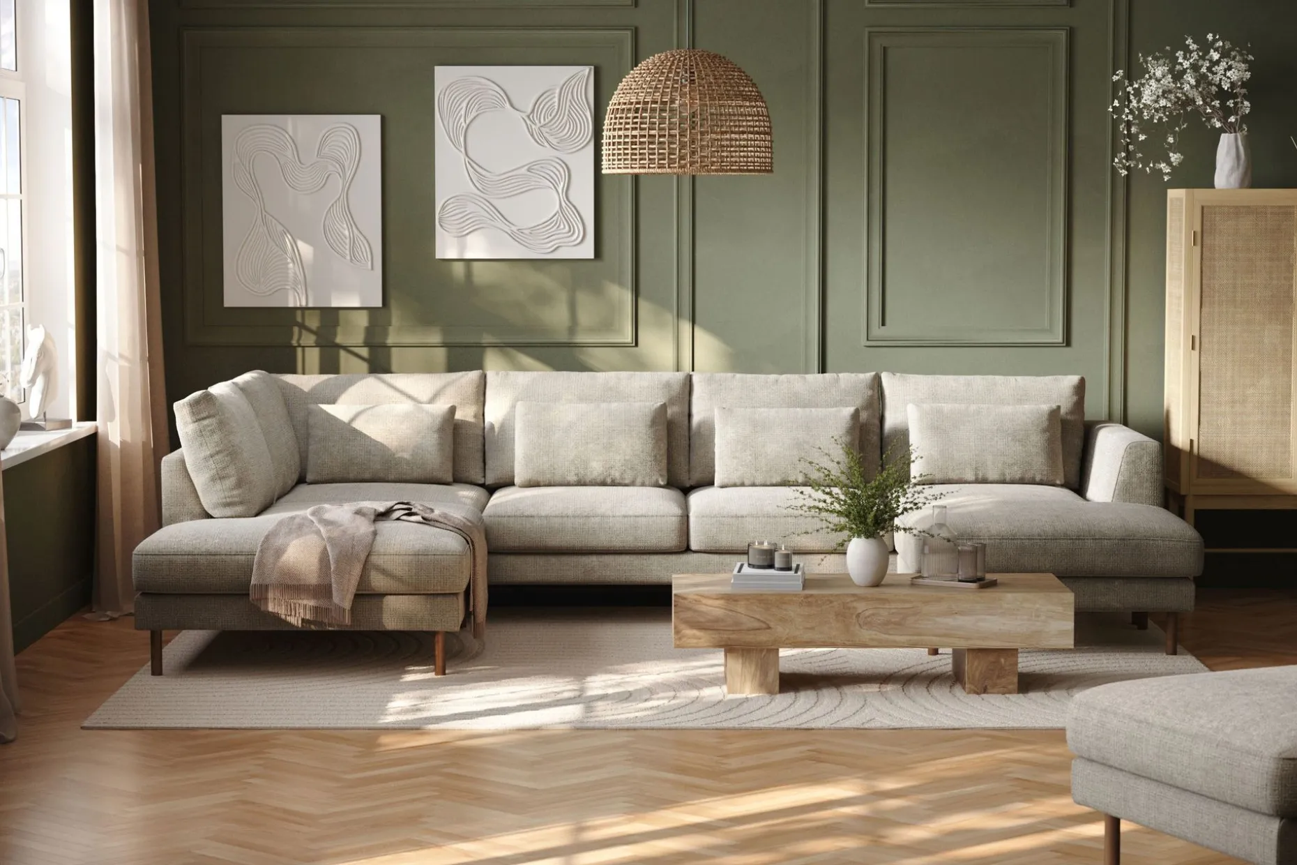Florenz 4-seters Venstrevendt U-formet Sofa med Divan og Sjeselong i Chenille