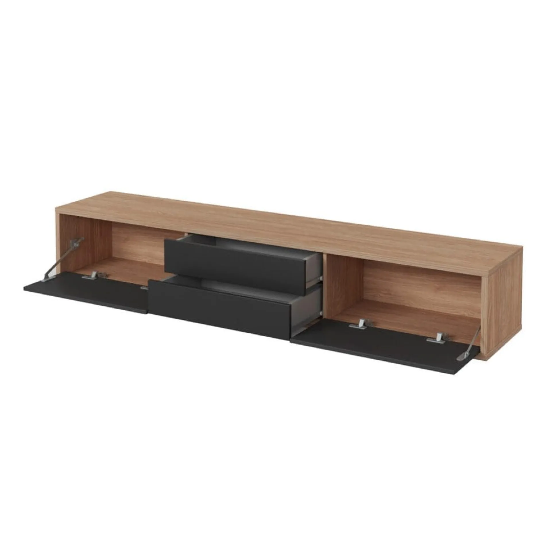 Flytende TV-stativ Frida 2 klaffer med 2 skuffer opp