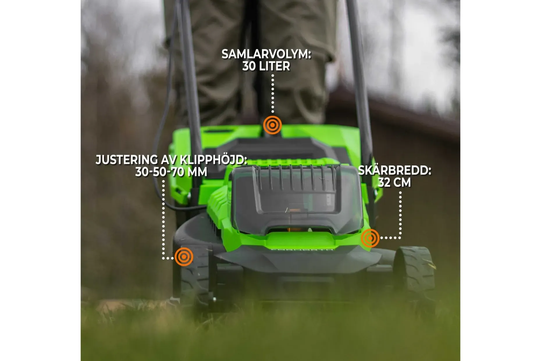 Fornorth Batteridrevet Gressklipper Gh1000E, 20V med Batteri og Lader