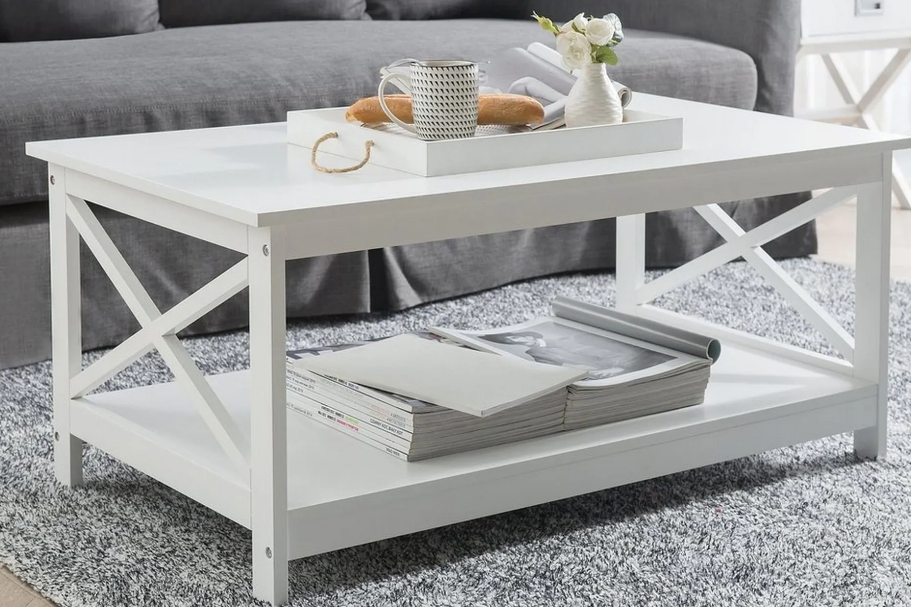 Fostia Sofabord 100 cm med Oppbevaringshylle