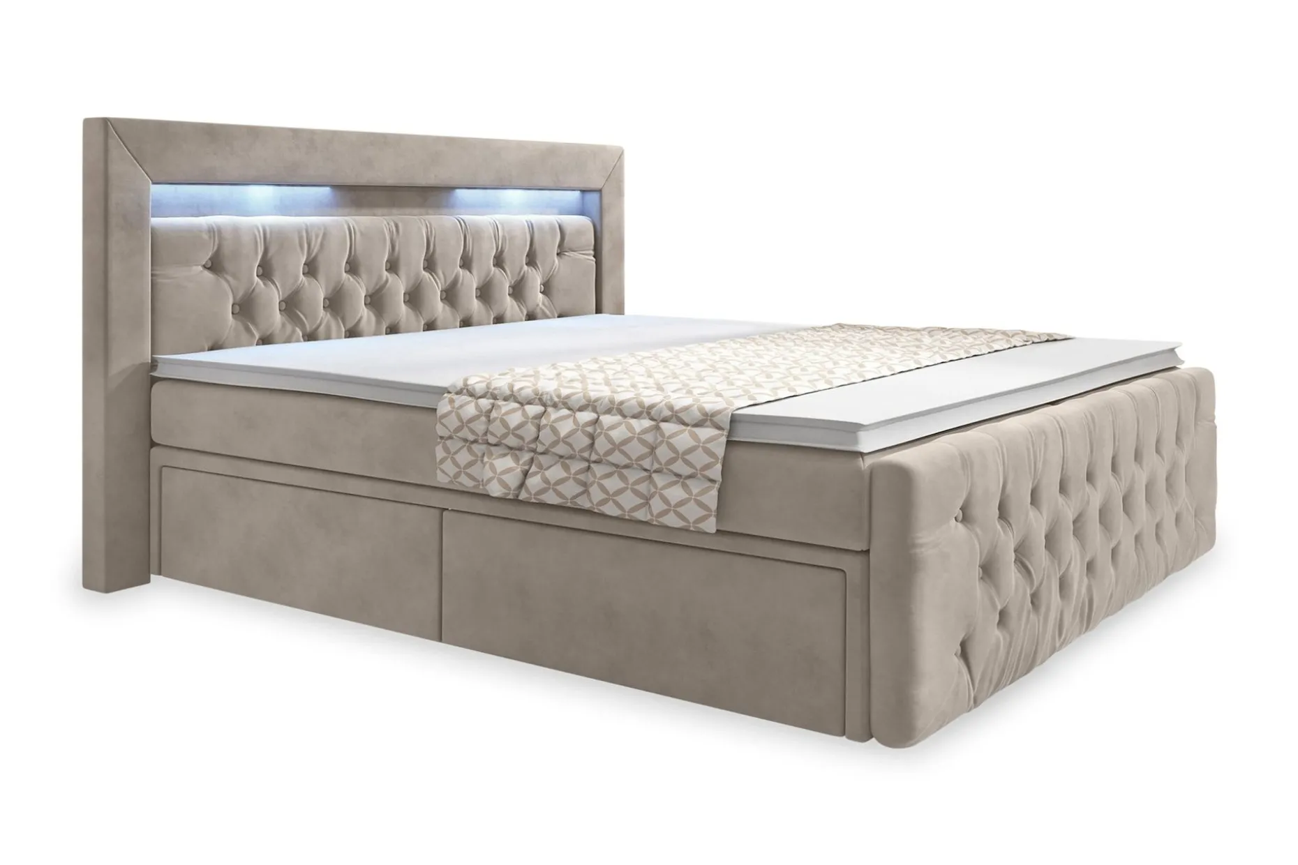 Franco Komplett Sengpakke med Oppbevaring LED-belysning 180x200 cm