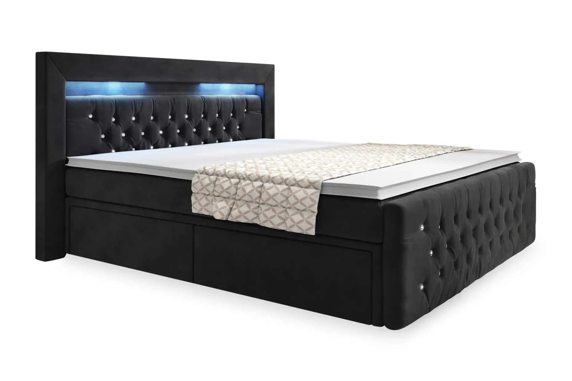 Franco Komplett Sengpakke med Oppbevaring LED-belysning 180x200 cm