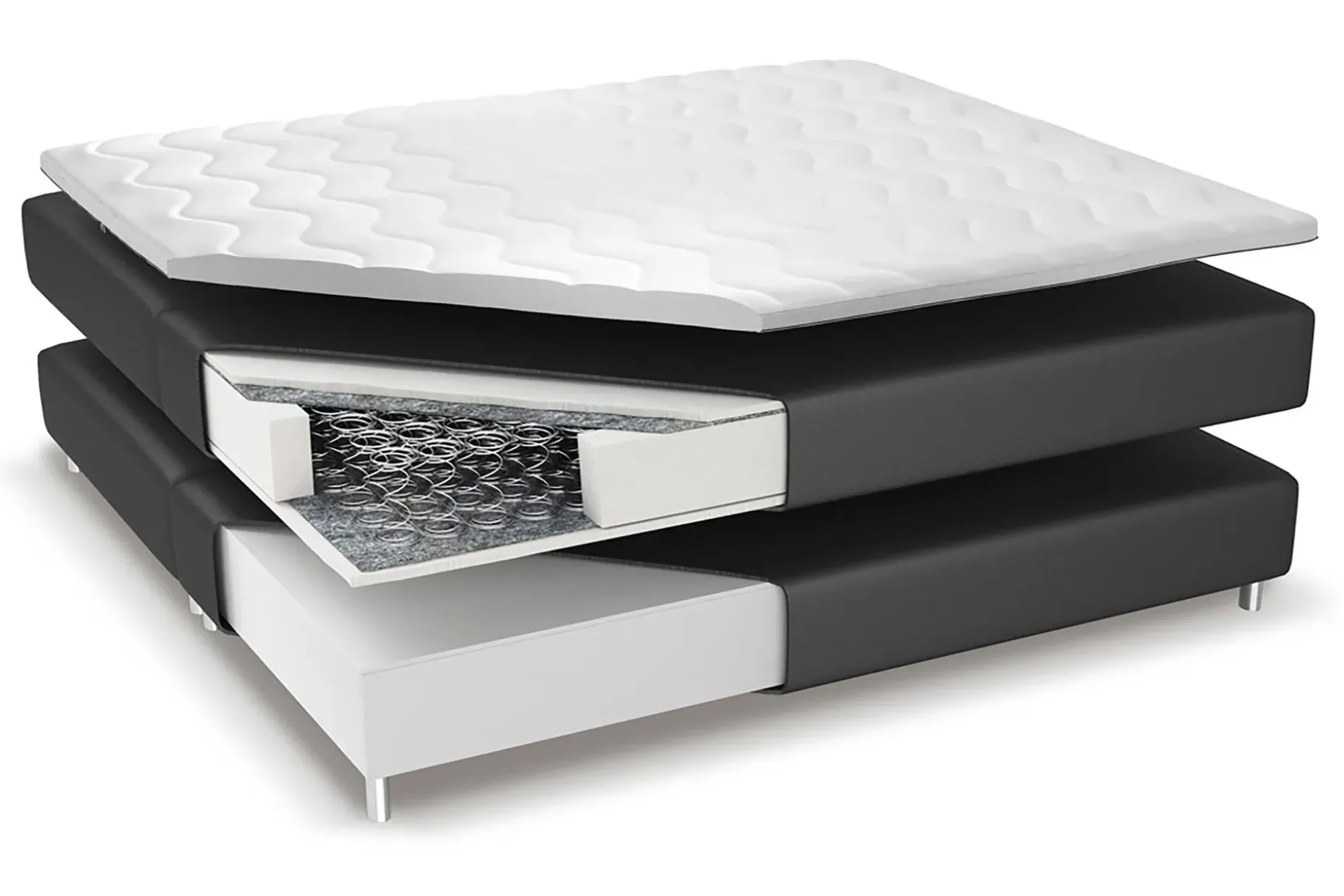 Franco Komplett Sengpakke med Oppbevaring LED-belysning 180x200 cm + 2 stk. Franco Nattbord