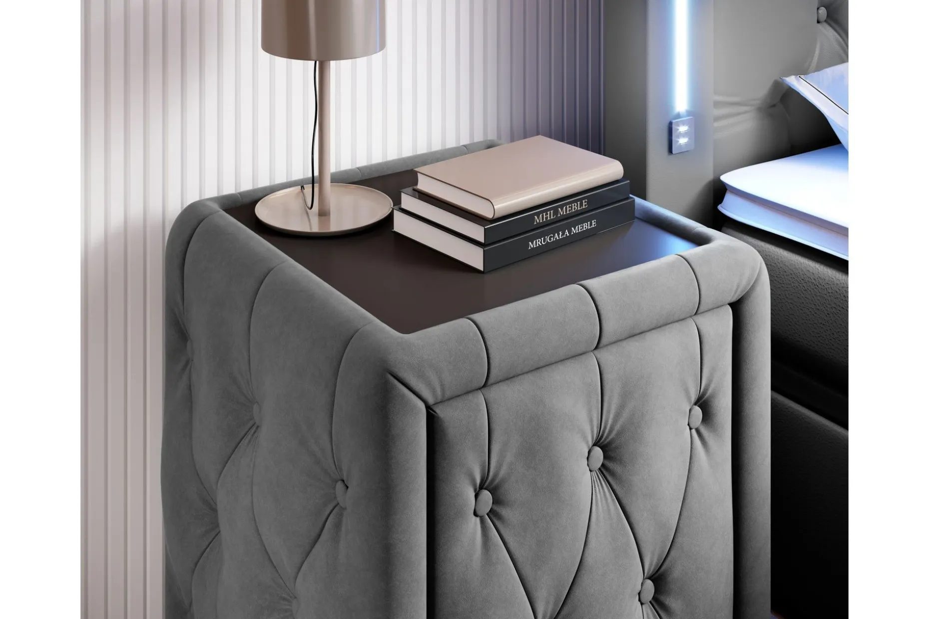 Franco Komplett Sengpakke med Oppbevaring LED-belysning 180x200 cm + 2 stk. Franco Nattbord