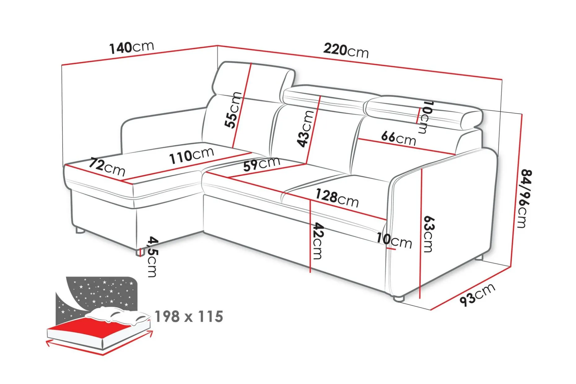 Fredrik Sofa med Sjeselong 3-seter