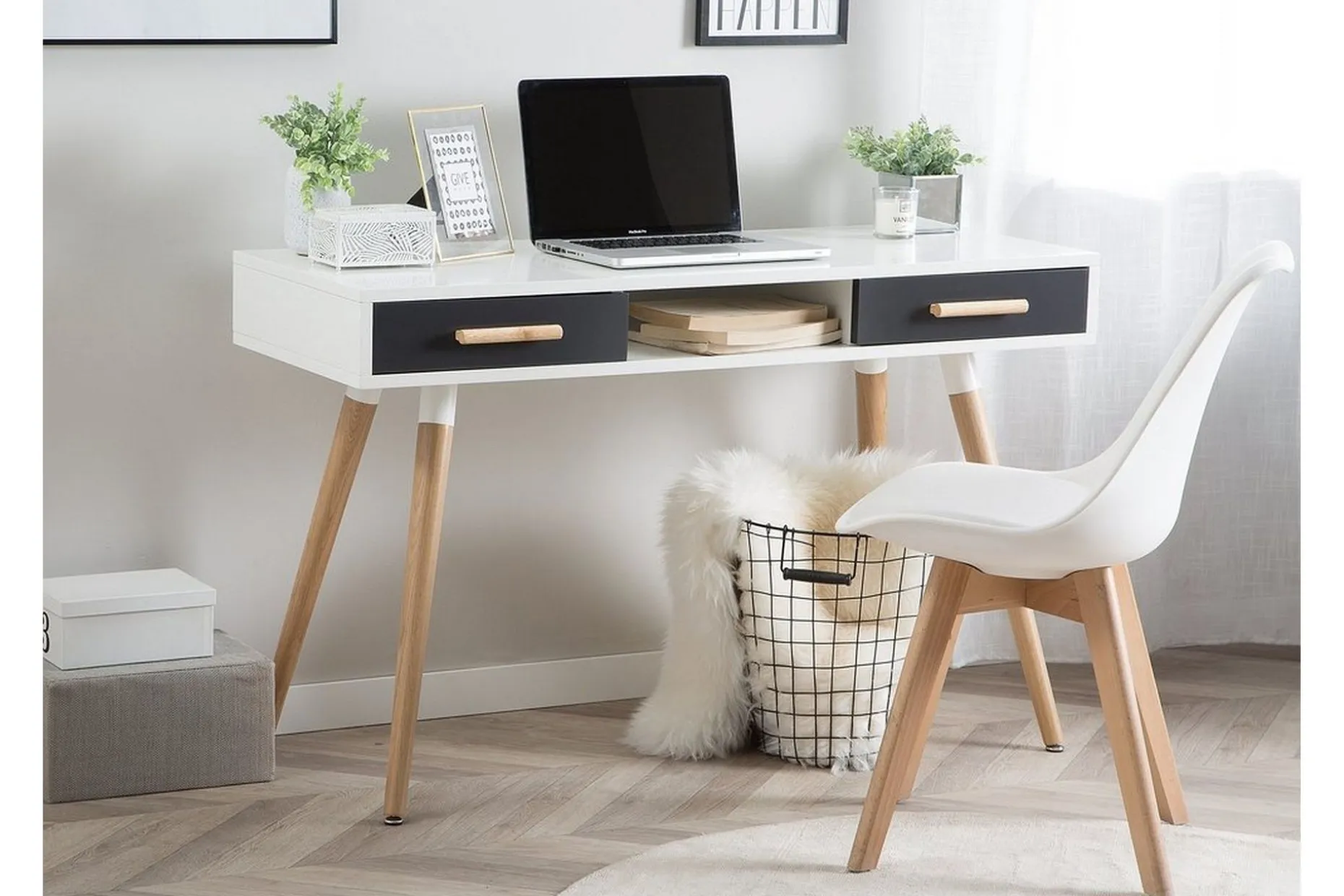 Frisange Skrivebord 120 cm med Oppbevaring 2 Skuffer + Hylle